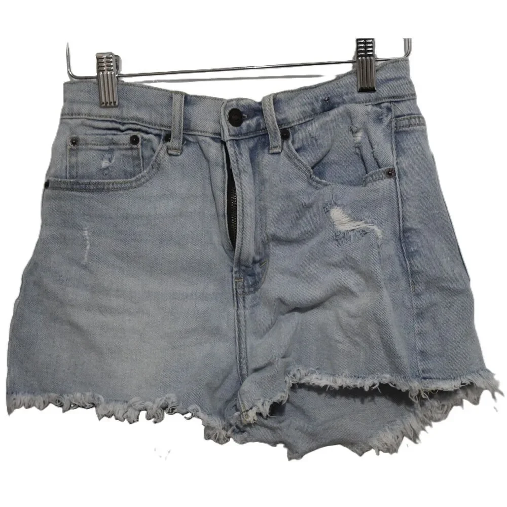 Womens Abercrombie & Fitch High Rise Short Blue Distressed Jean Shorts Size 24